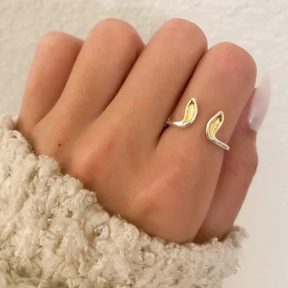 925 Sterling Silver & Gold Two Tone Bunny Ears Ring Dainty Stackable Ring